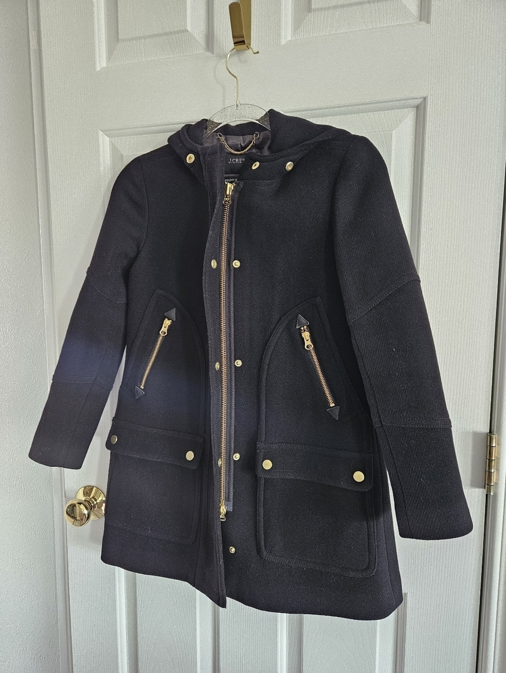 NWOT J.Crew Chateau Wool Italian Stadium Cloth Hooded Parka- 000Petite - Picture 5 of 7